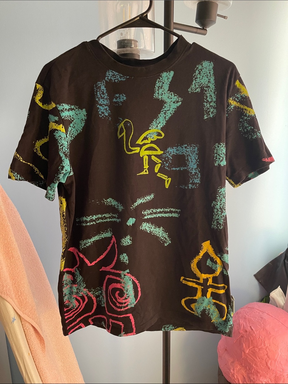 Men’s Black Graphic Tee with Multicolor Neon Prints